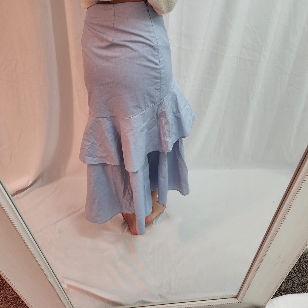 Banana Republic Rare Light Blue Asymmetrical Hem Skirt A Line High Waist Midi - Picture 4 of 10